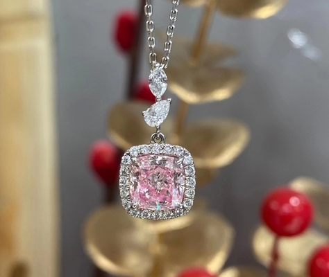 el laboratorio rosado del corte del amortiguador 1.63ct CONTRA el oro blanco de Diamond Necklace 18k modifica servicio para requisitos particulares