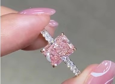 2.26ct Anillo de compromiso de diamante rosa de laboratorio 18K Anillo de novia de oro blanco