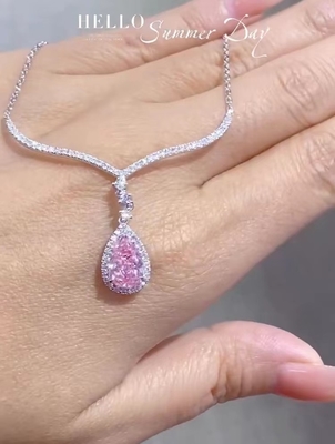 1.97ct Colgantes de diamante de laboratorio collar de peras de corte rosa Color personalizado
