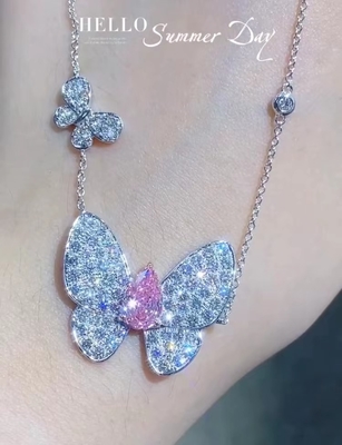 Colgante de diamantes de laboratorio personalizado collar de pera cortado forma de mariposa 1.67ct