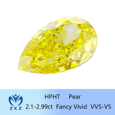 Diamante amarillo creado en el laboratorio de corte de pera suelta de 10 Mohs de 2,1 a 2,99 ct