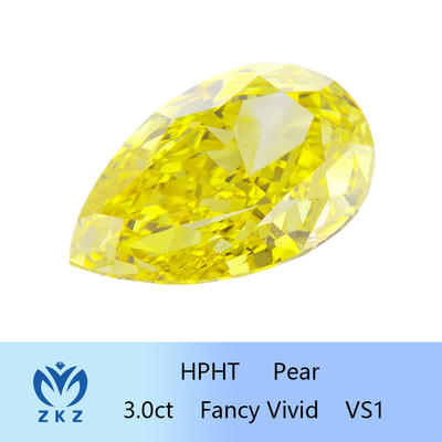 El laboratorio flojo de HPHT creó el corte vivo de lujo amarillo IGI VS1 de la pera del diamante 3.0ct