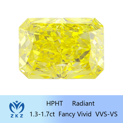 Forma radiante HPHT Diamante amarillo cultivado en laboratorio 1.3ct-1.7ct Certificado IGI