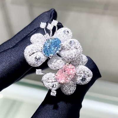 18k forma ovalada de dos colores estilo anillo laboratorio crecido rosa anillo de diamante lujo y diseño exquisito para la fiesta para el banquete