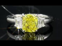 HPHT 1.22ct tres de piedra estilo amarillo radiante de laboratorio crecido anillo de diamantes oro 18k